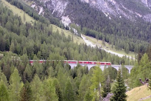 Bernina Red Train או Regional Train - מדובר ברכבת רגילה ללא קרונות פנורמיים